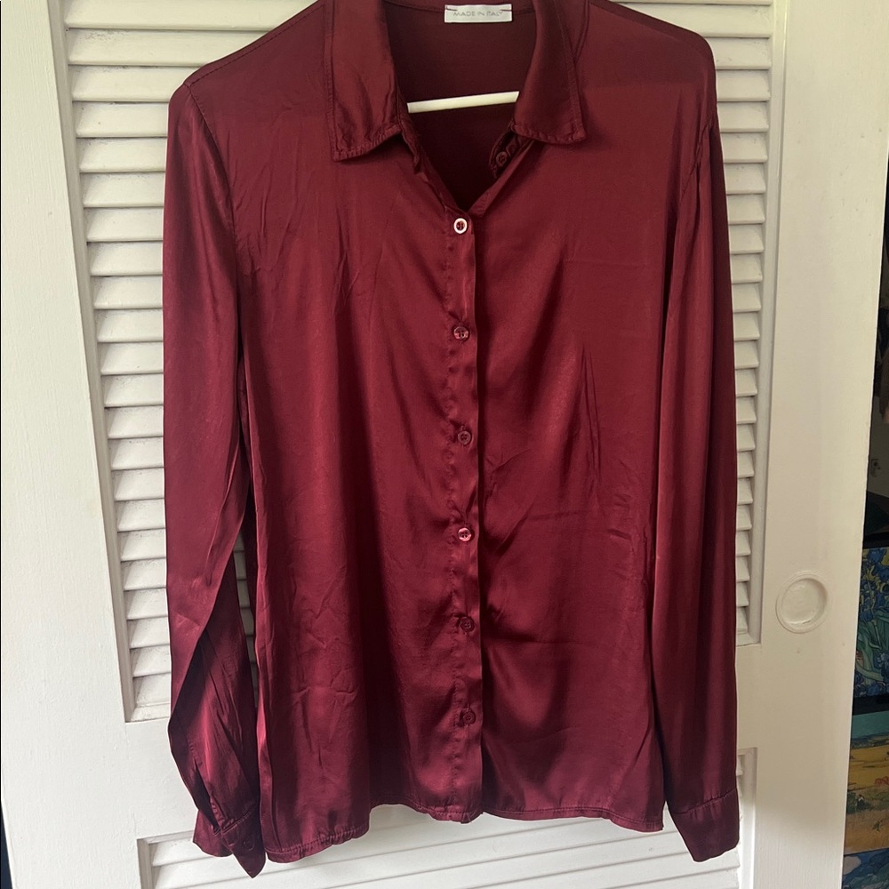 Elegant Burgundy satin like holiday blouse